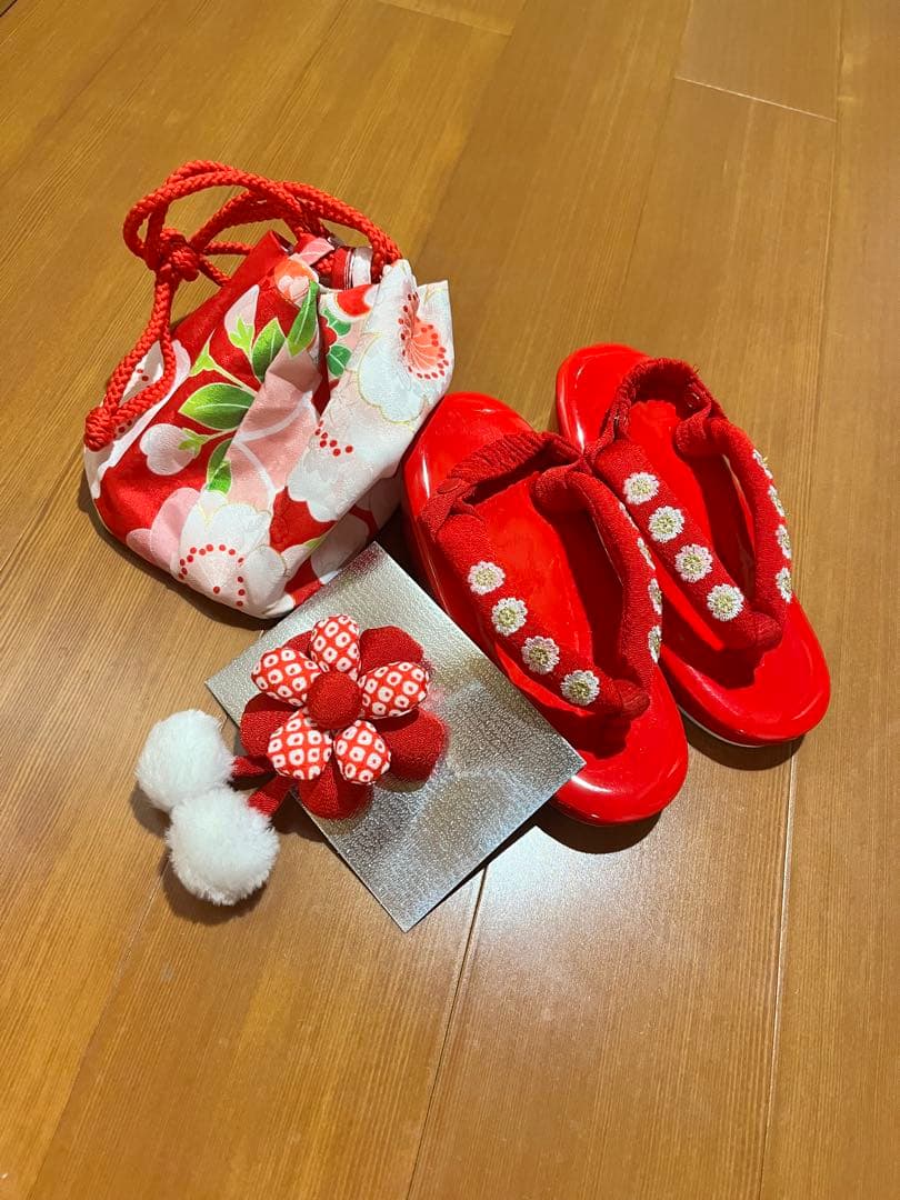 七五三 着物セット 赤と白 花柄
