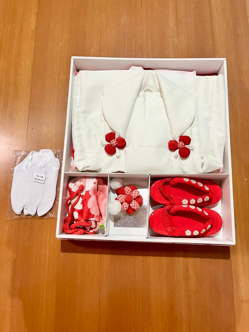 七五三 着物セット 赤と白 花柄