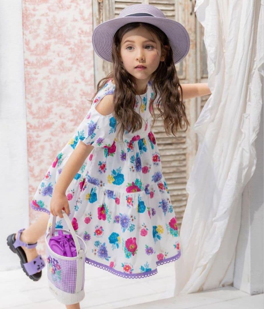 アナスイミニ　140 Vivid Floral 花柄ティアードワンピース