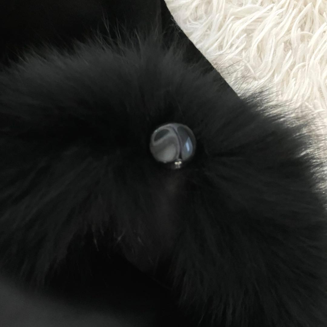 エンチャリオット カシミヤ100% ブルーフォックス ポンチョ ブラック