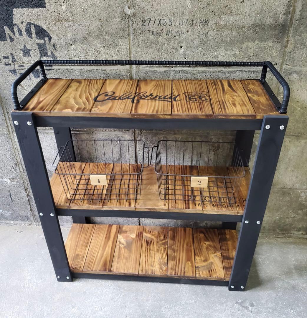 鉄筋バーラック　木製ラック　棚 収納　男前インテリア　インダストリアル 0201