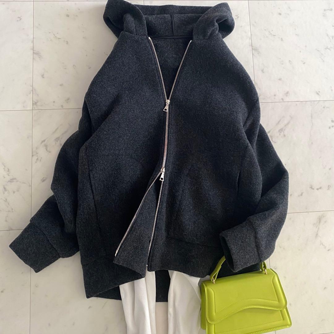 極美品 アドーア ウールダブルフリースパーカー チャコール 近年 38