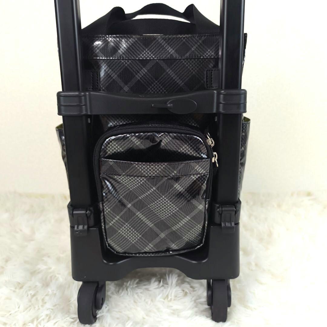 ✨極美品✨ スワニー キャリーバッグ 2way タータンチェック 光沢 黒銀