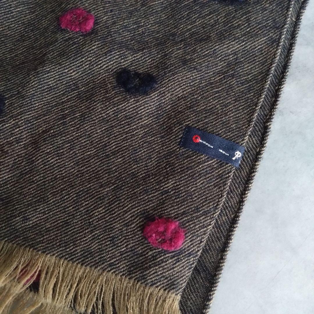 パラスパレス 大判ストール フリンジ ドット柄 刺繍 マフラー 茶 黒 ピンク