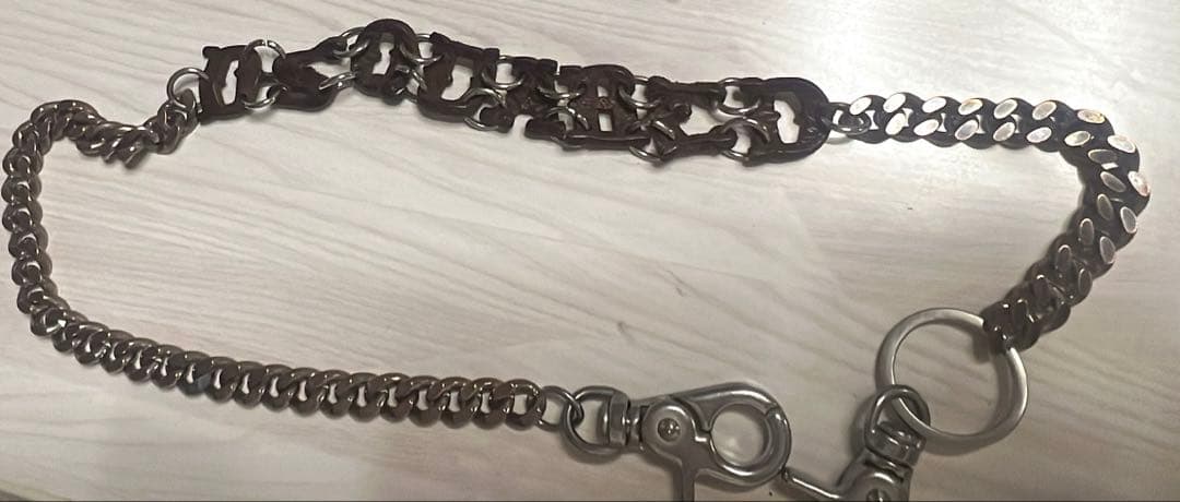 DSQUARED2 ウォレットチェーンベルト レザー×メタル ヴィンテージ風