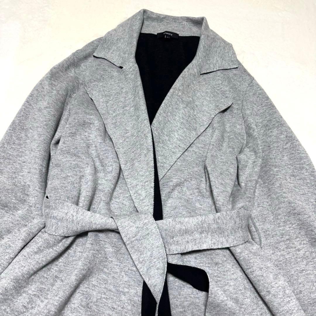 美品✨セオリー コーディガン ガウン カシミヤ ダブルフェイス グレー 黒 S