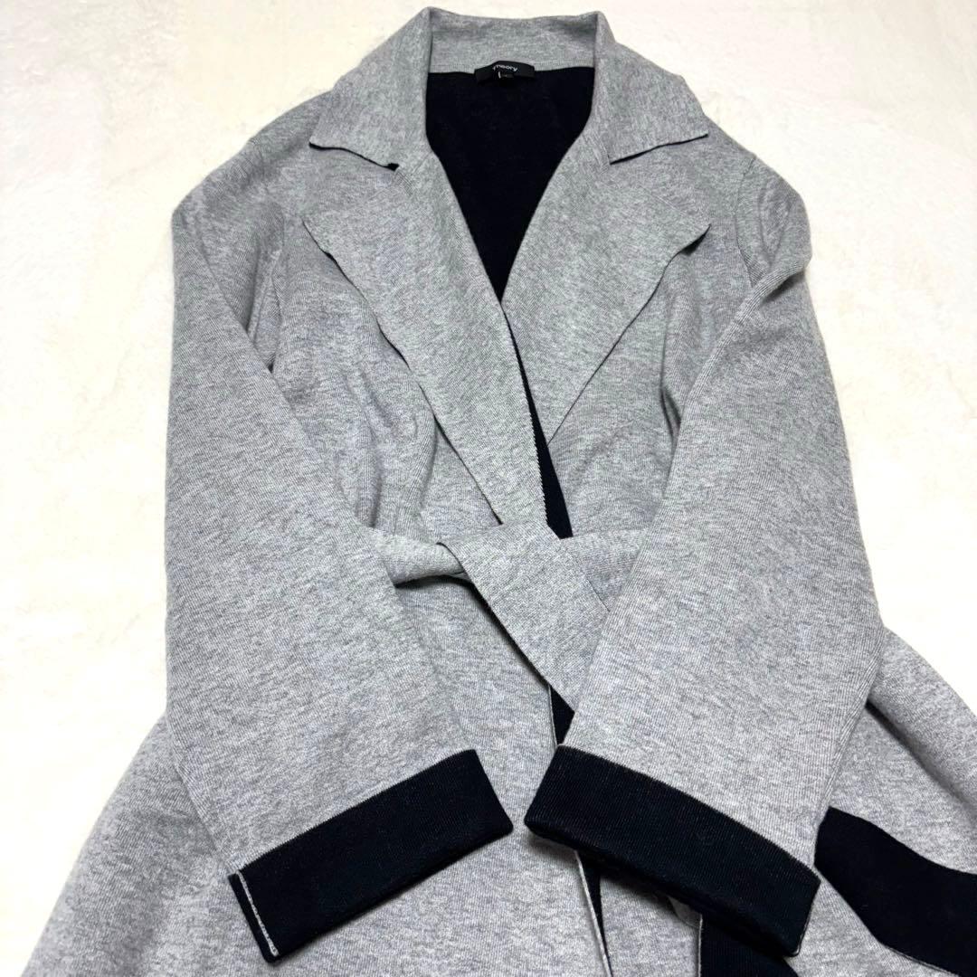 美品✨セオリー コーディガン ガウン カシミヤ ダブルフェイス グレー 黒 S
