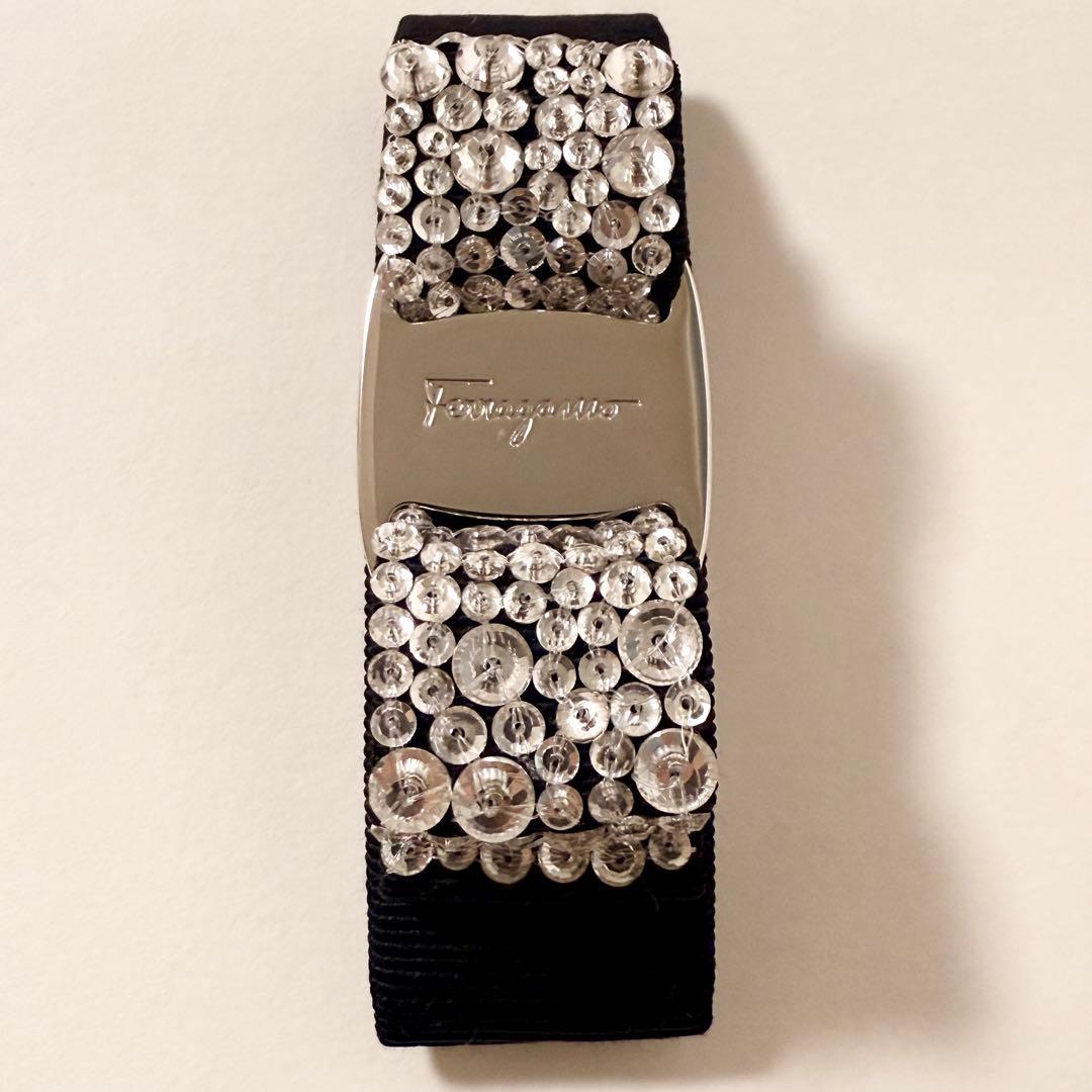 最終値下【美品】サルヴァトーレフェラガモ ヴァラ ビジューバレッタ 黒×シルバー