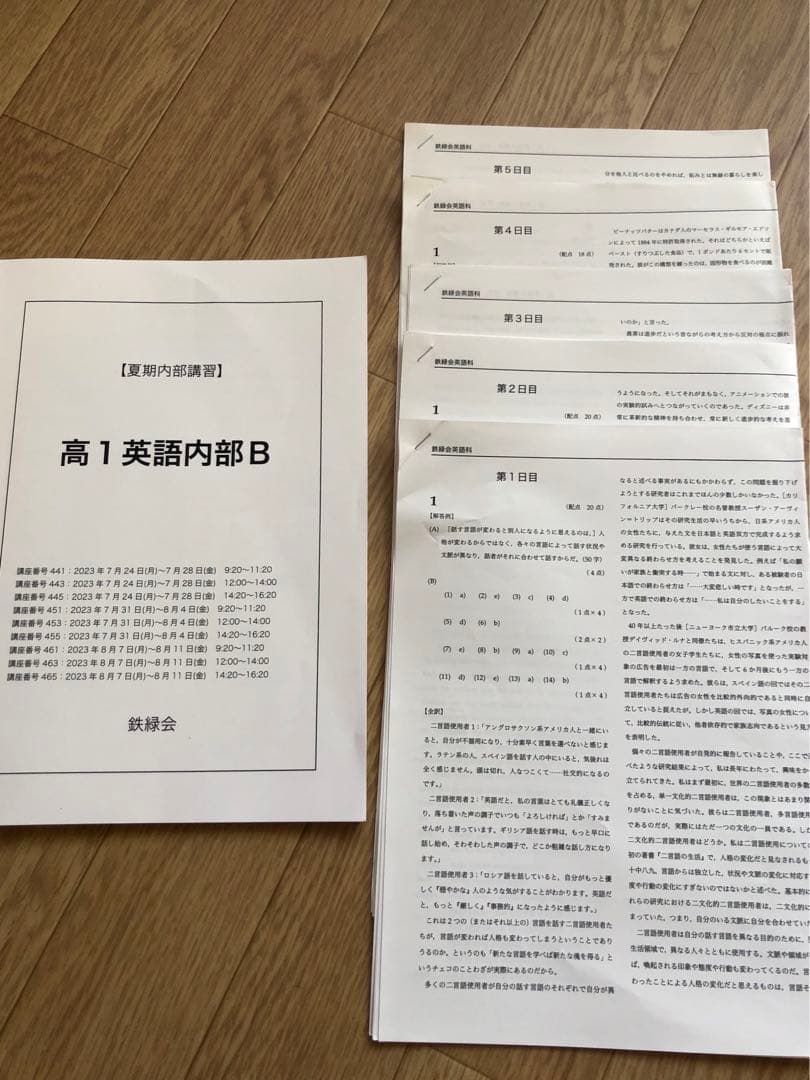 鉄緑会　高１　英語　2023夏期講習