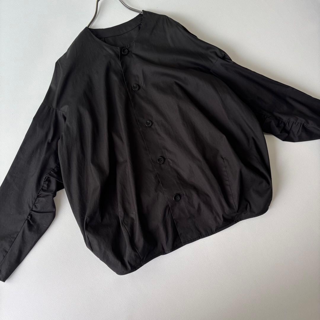 【美品】brusco.k ブルスコ ノーカラージャケット コットン ブラック