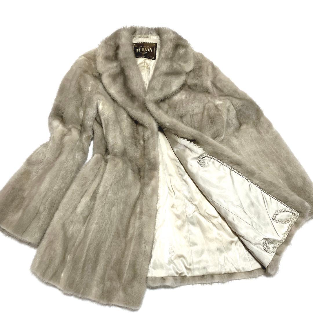 ✨美品✨FURVAN サファイアミンク　ライトグレー 毛皮コート ダブルブレスト
