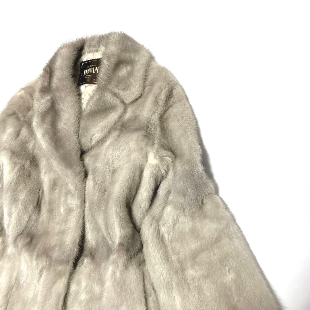 ✨美品✨FURVAN サファイアミンク　ライトグレー 毛皮コート ダブルブレスト
