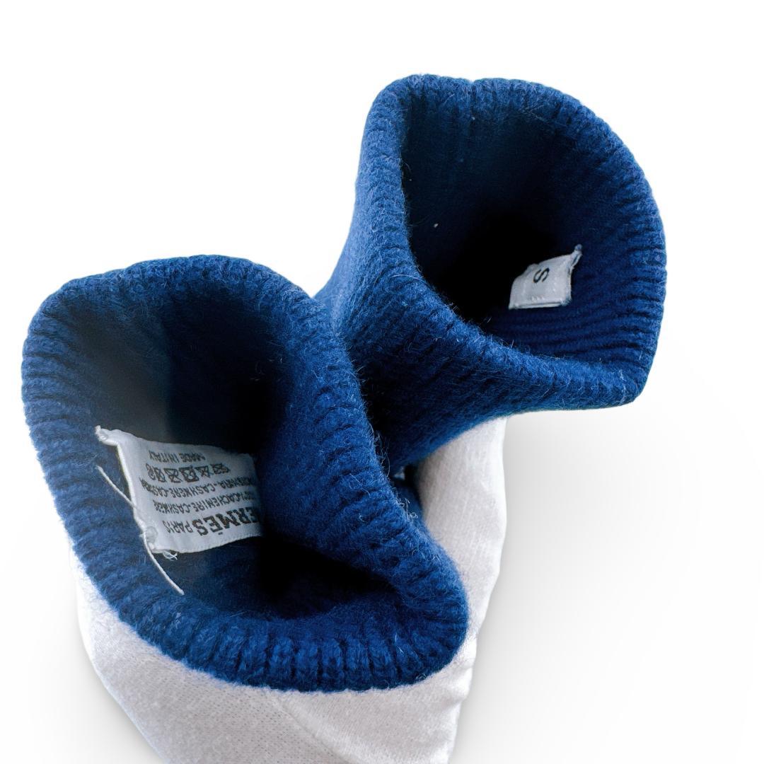 エルメス ホープ カシミヤ100％ ジャガード ニット ミトン　ネイビー　S
