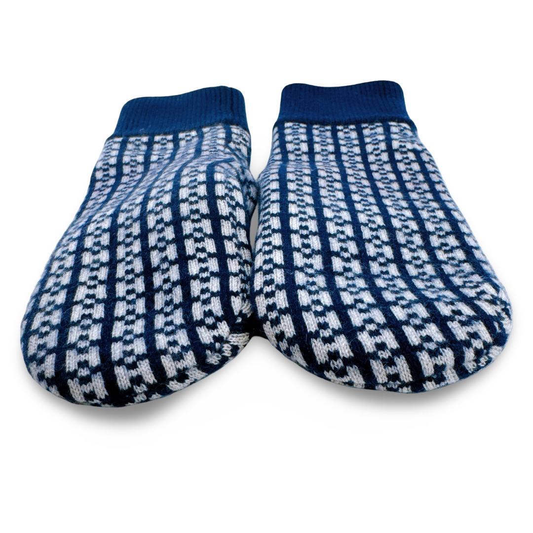 エルメス ホープ カシミヤ100％ ジャガード ニット ミトン　ネイビー　S