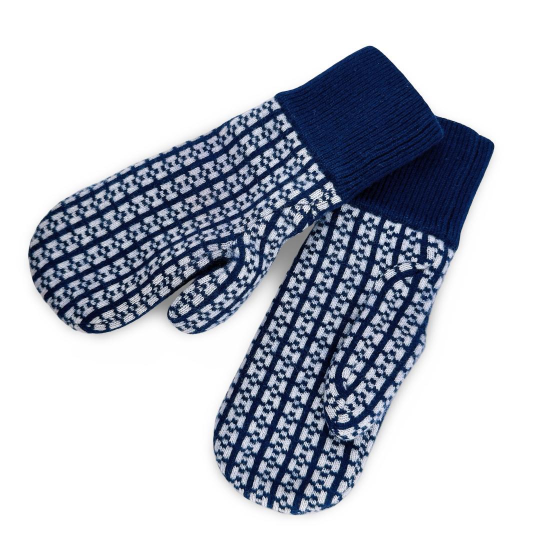 エルメス ホープ カシミヤ100％ ジャガード ニット ミトン　ネイビー　S