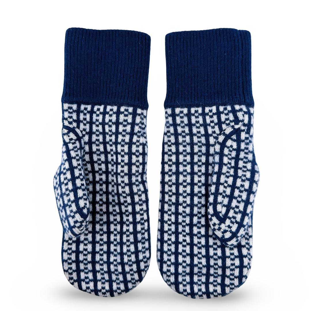 エルメス ホープ カシミヤ100％ ジャガード ニット ミトン　ネイビー　S