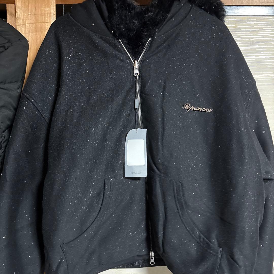 トップス andwang Kirakira 2way fur zip up (black)