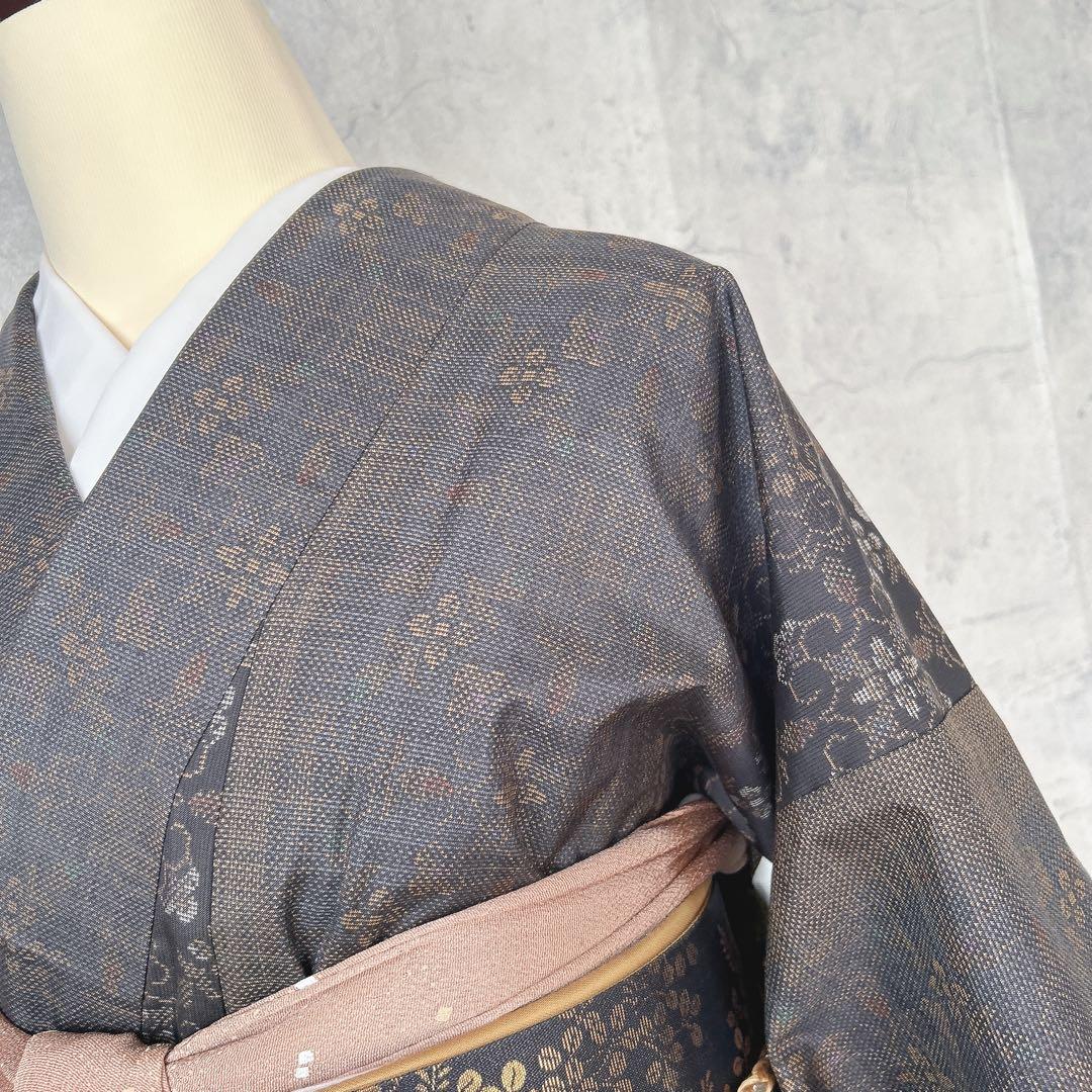 大島紬　小紋　フルセット　着物　正絹　泥染め　パールトーン加工　かっこいい