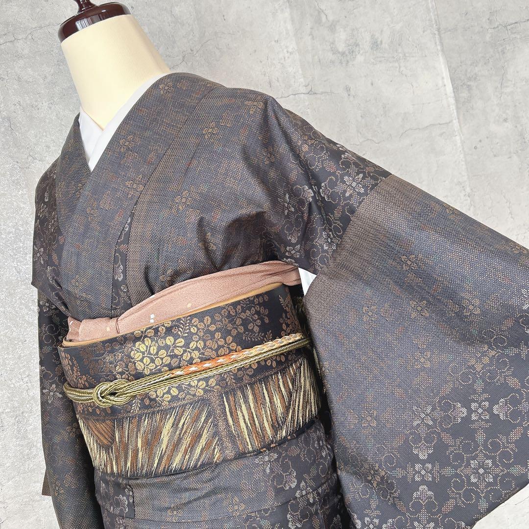 大島紬　小紋　フルセット　着物　正絹　泥染め　パールトーン加工　かっこいい