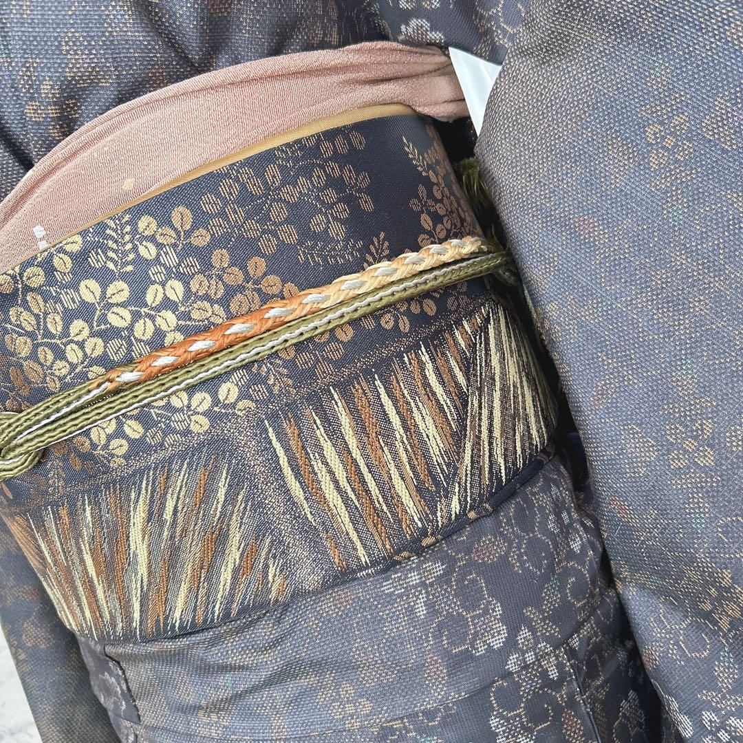 大島紬　小紋　フルセット　着物　正絹　泥染め　パールトーン加工　かっこいい