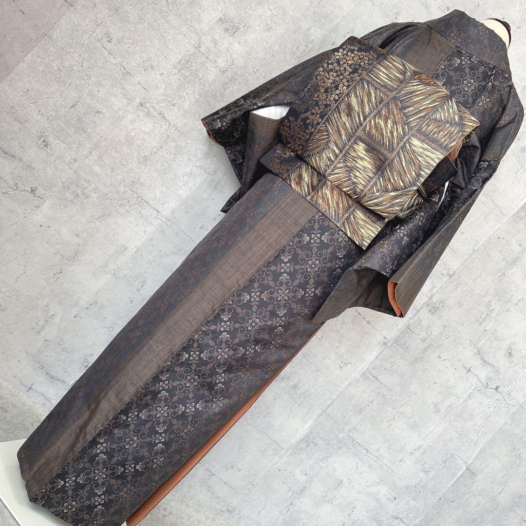 大島紬　小紋　フルセット　着物　正絹　泥染め　パールトーン加工　かっこいい