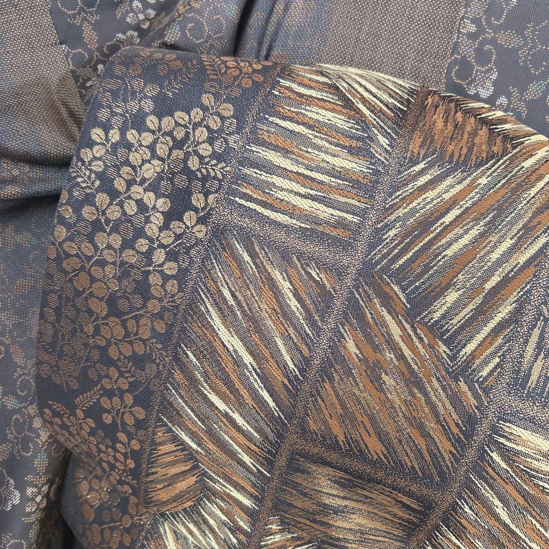 大島紬　小紋　フルセット　着物　正絹　泥染め　パールトーン加工　かっこいい