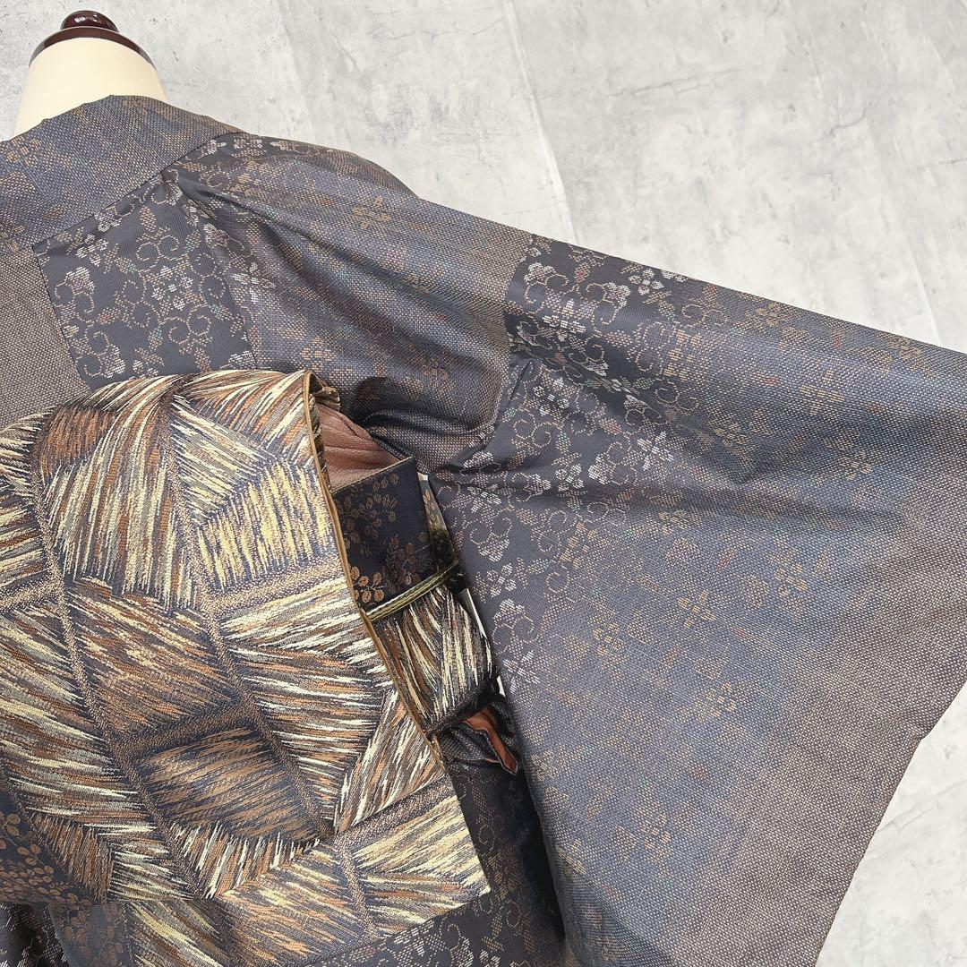 大島紬　小紋　フルセット　着物　正絹　泥染め　パールトーン加工　かっこいい