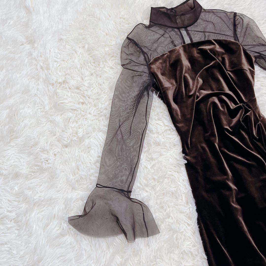 【極美品】SNIDEL シアードッキングベロアドレス　ブラウン サイズ0