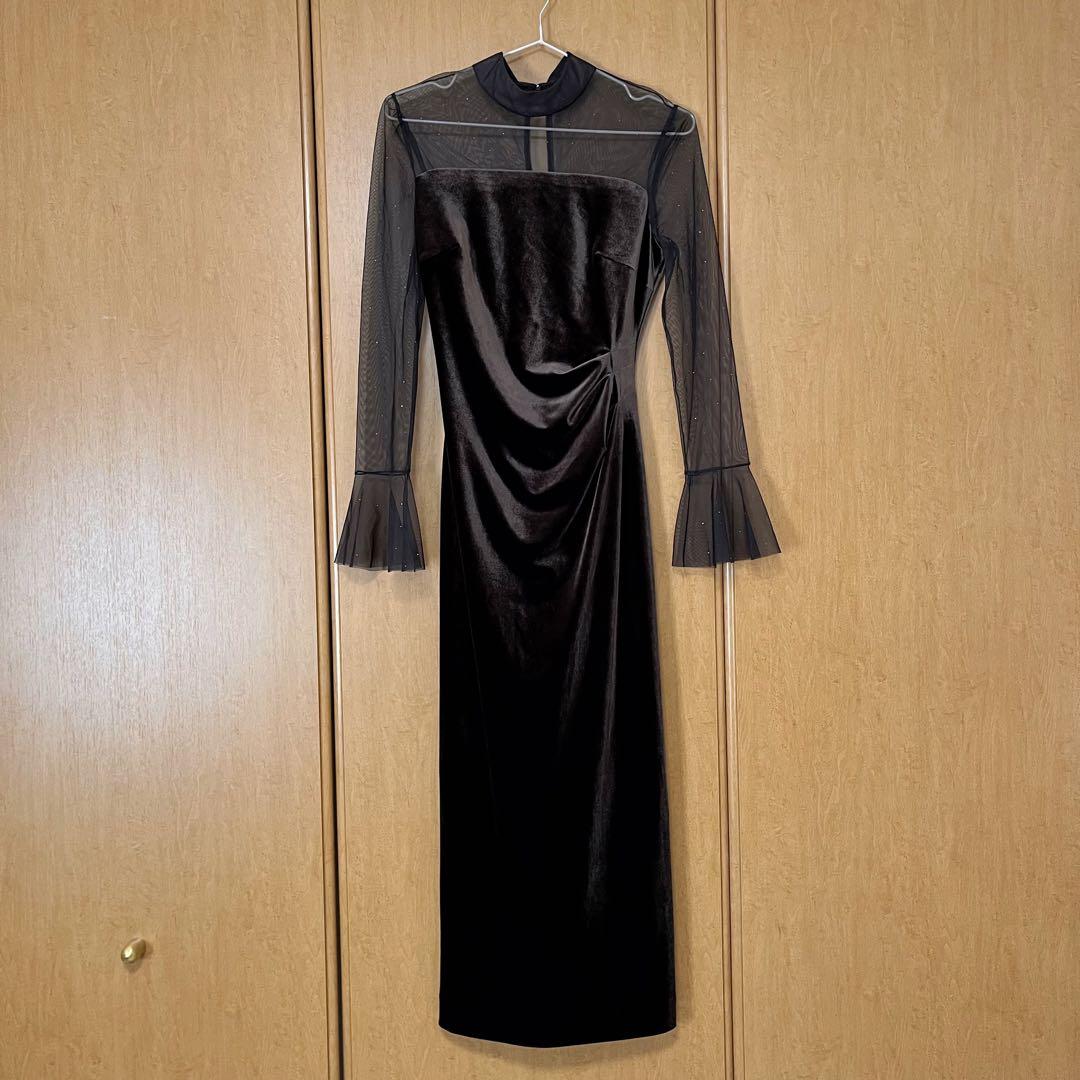 【極美品】SNIDEL シアードッキングベロアドレス　ブラウン サイズ0