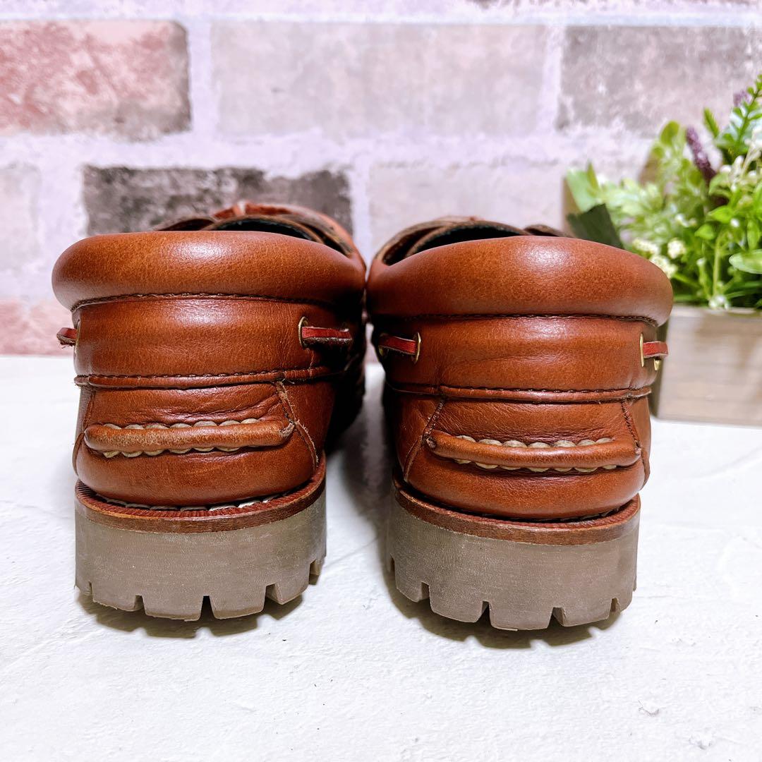 【ジーエイチバス】デッキシューズ 3アイレット 本革 7.5 茶 美品 TAN