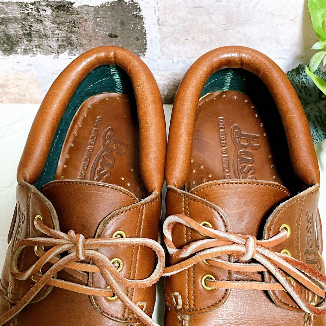 【ジーエイチバス】デッキシューズ 3アイレット 本革 7.5 茶 美品 TAN