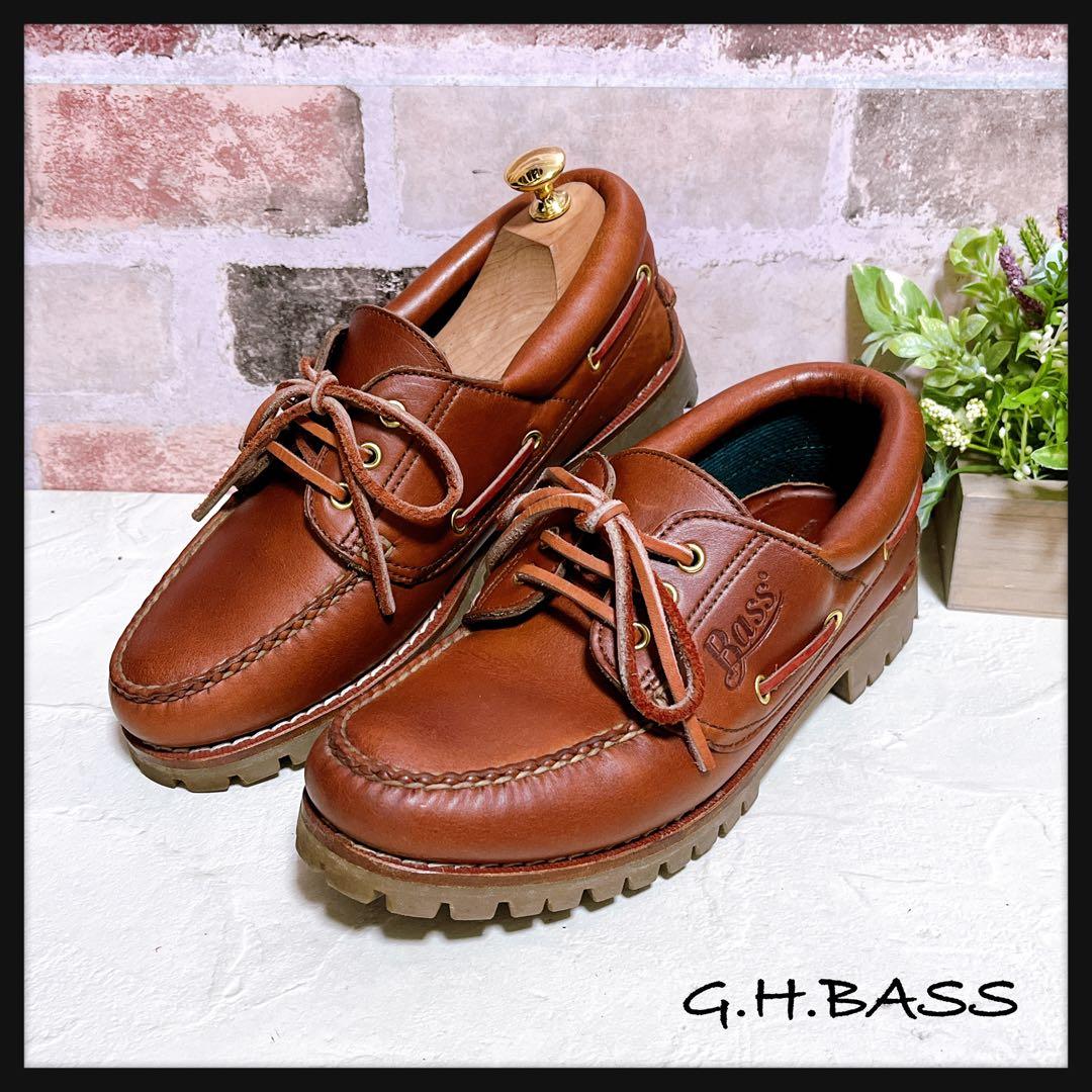 【ジーエイチバス】デッキシューズ 3アイレット 本革 7.5 茶 美品 TAN