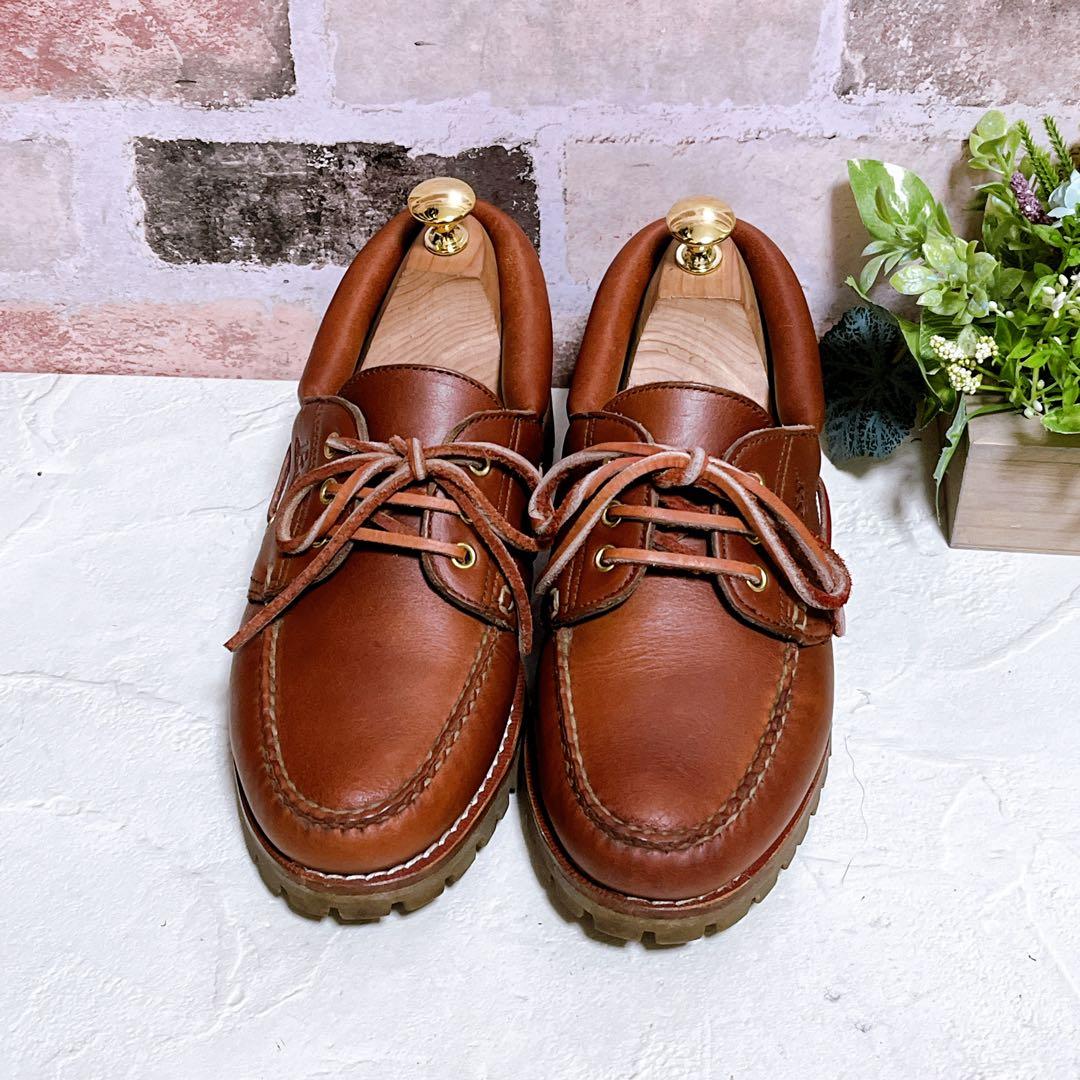 【ジーエイチバス】デッキシューズ 3アイレット 本革 7.5 茶 美品 TAN