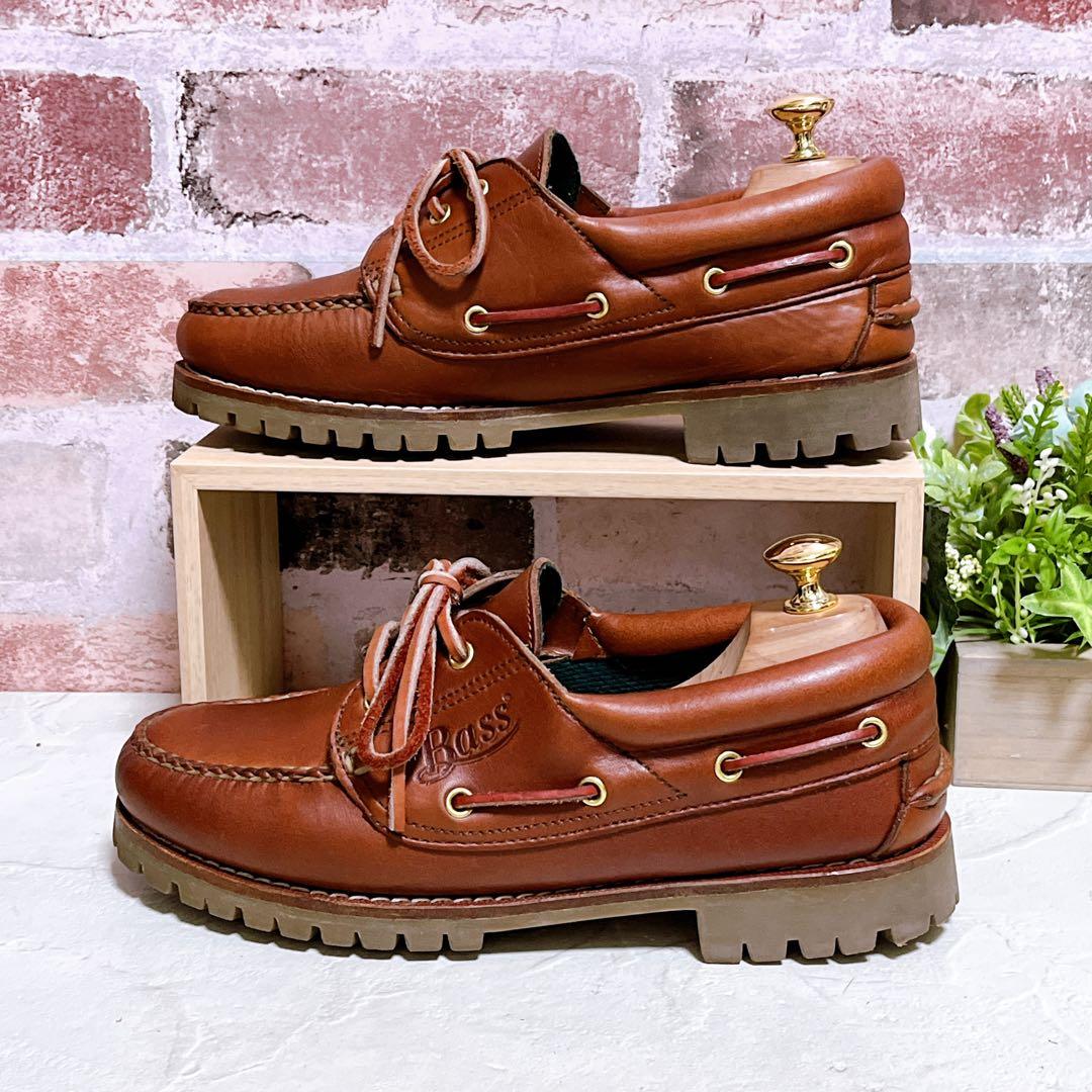 【ジーエイチバス】デッキシューズ 3アイレット 本革 7.5 茶 美品 TAN