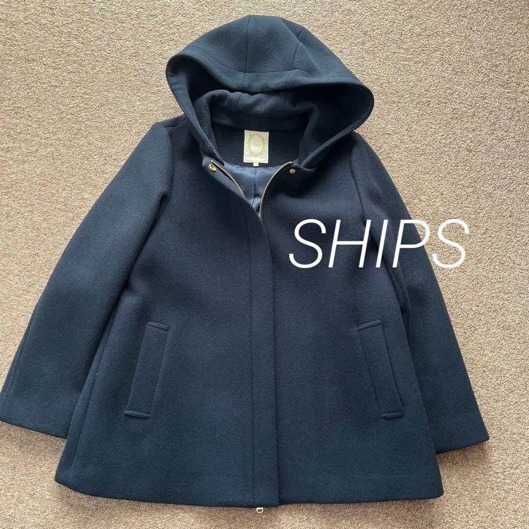 【美品】SHIPS khaju ウールコート ネイビー 36