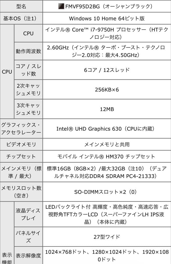 富士通 FMV ESPRIMO FMVF95D2BG FH95/D2