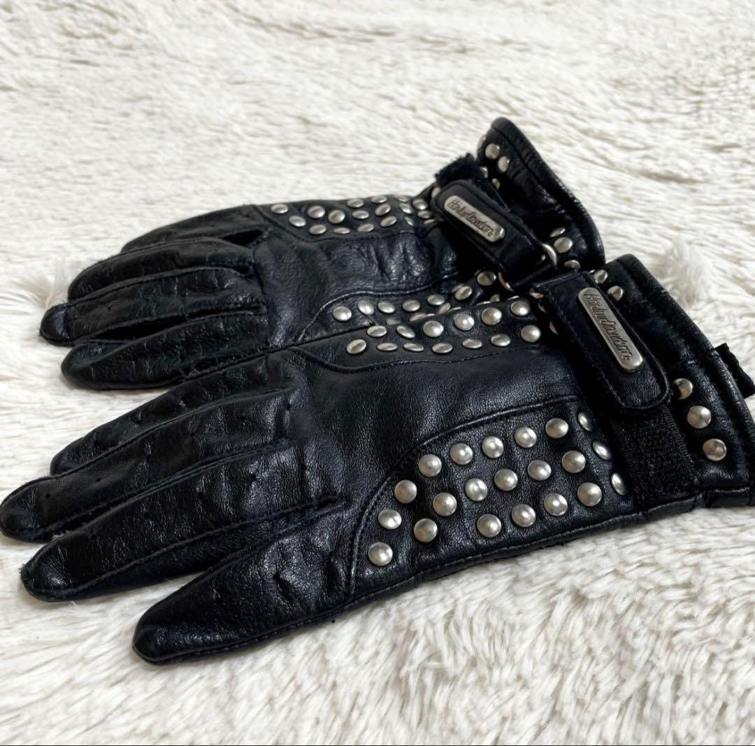 希少 ハーレーダビッドソン レザー 本革 スタッズ グローブ バイク 手袋 黒