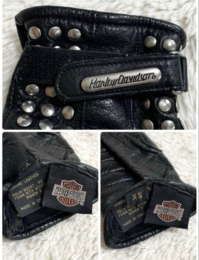 希少 ハーレーダビッドソン レザー 本革 スタッズ グローブ バイク 手袋 黒