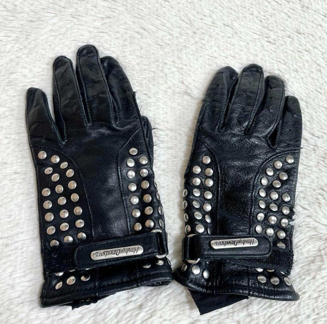 希少 ハーレーダビッドソン レザー 本革 スタッズ グローブ バイク 手袋 黒