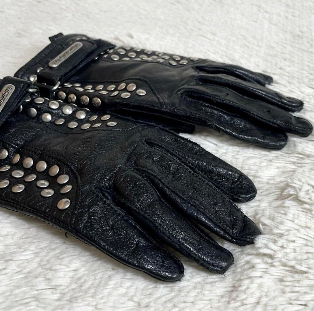 希少 ハーレーダビッドソン レザー 本革 スタッズ グローブ バイク 手袋 黒