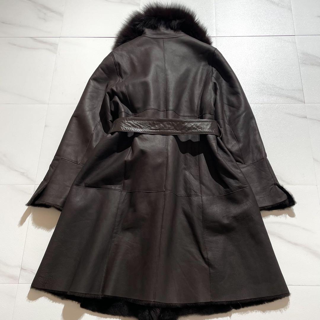 極上の逸品✨ラムレザームートン × フォックスファー ベルテッドコート42