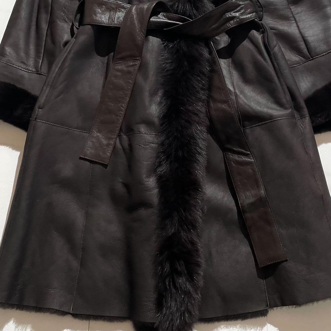 極上の逸品✨ラムレザームートン × フォックスファー ベルテッドコート42