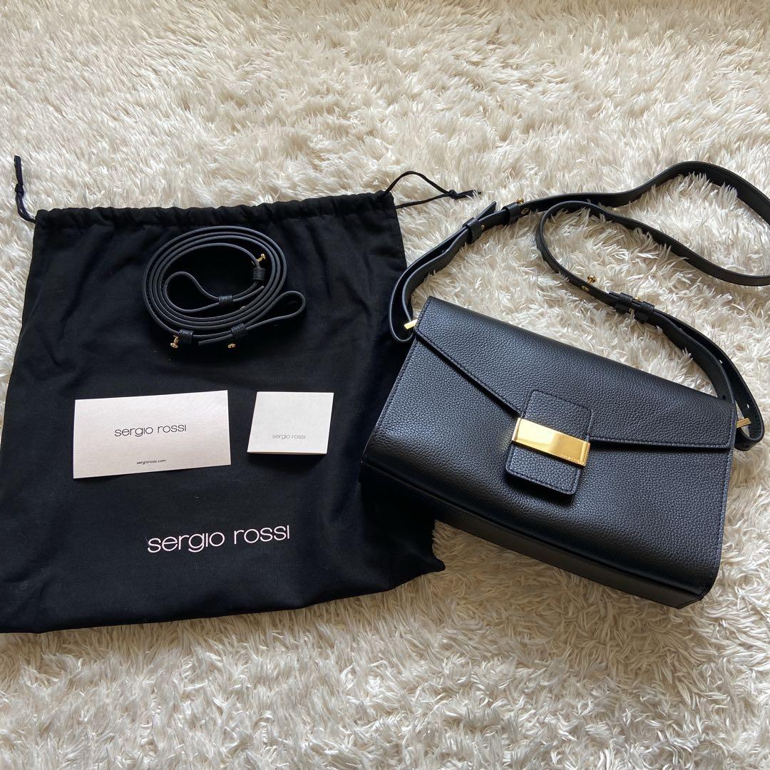 極美品　現行セルジオロッシ sr1 メッセンジャーバッグ　ブラック　金プレート
