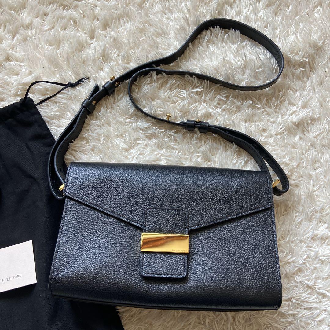 極美品　現行セルジオロッシ sr1 メッセンジャーバッグ　ブラック　金プレート