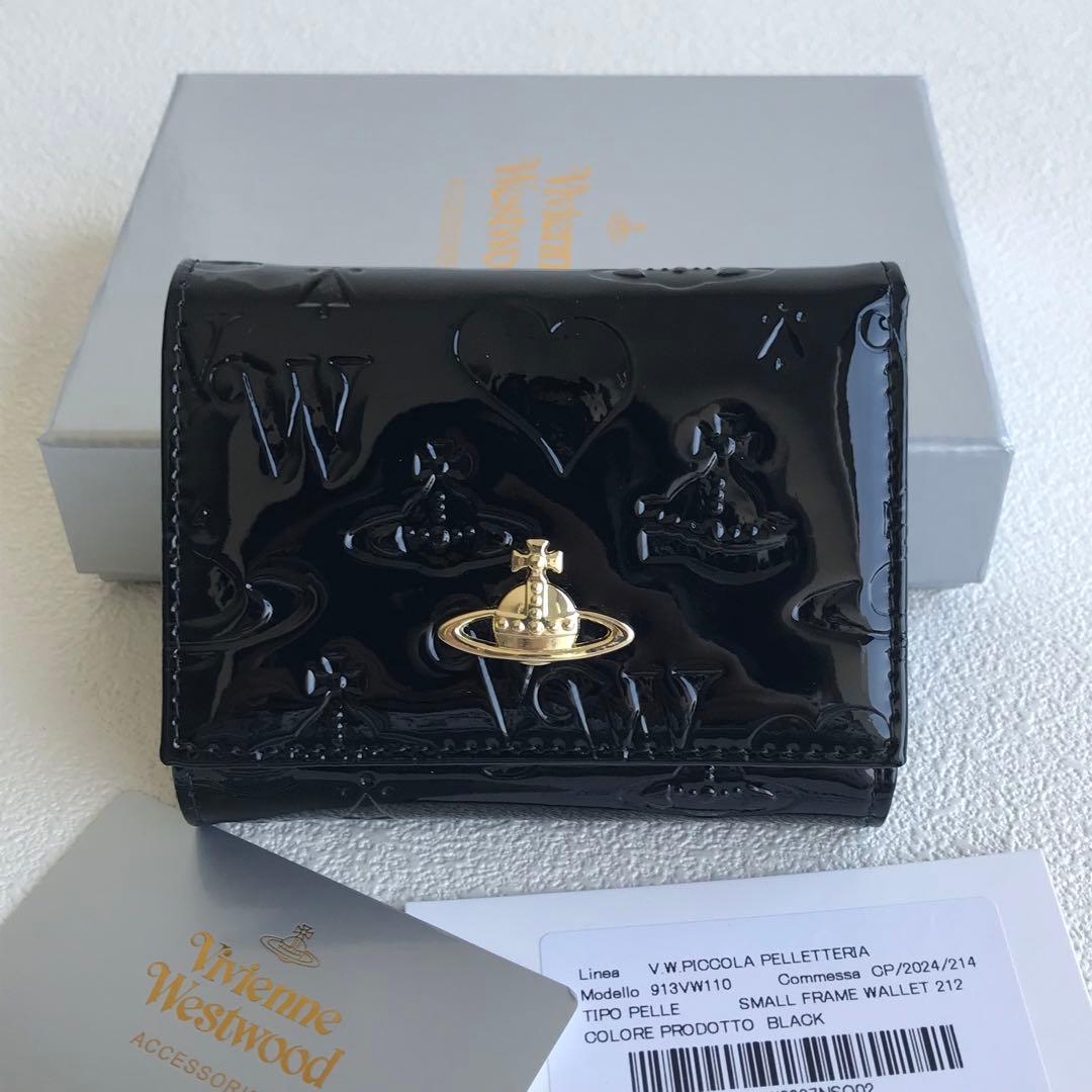 ヴィヴィアンウエストウッド　エナメル　三つ折り財布　がま口　黒