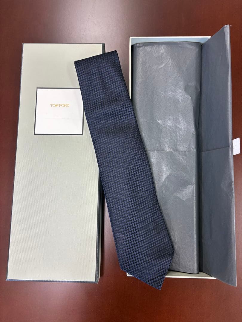 TOM FORD ネイビー チェック柄 ネクタイ