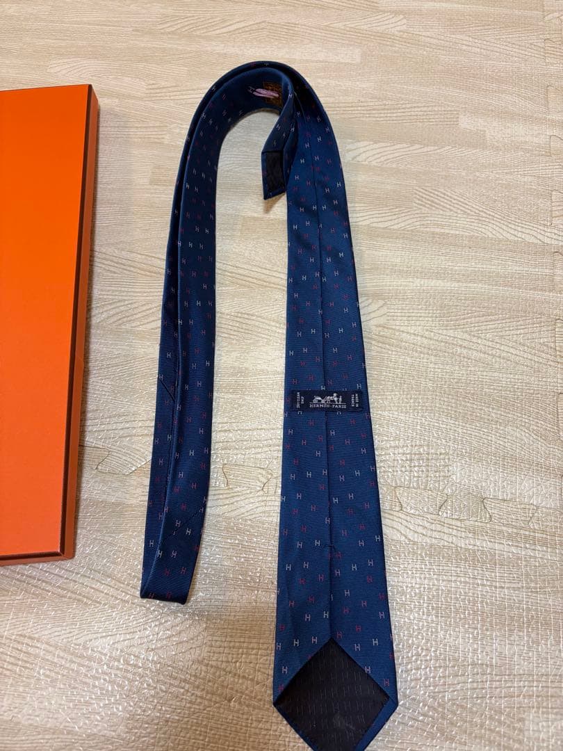 HERMES ネクタイ ブルー ショッパー付き