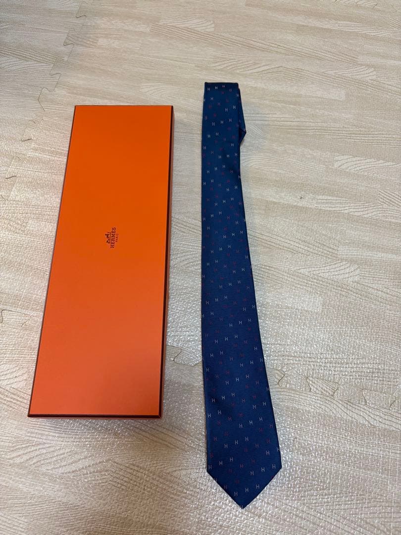 HERMES ネクタイ ブルー ショッパー付き