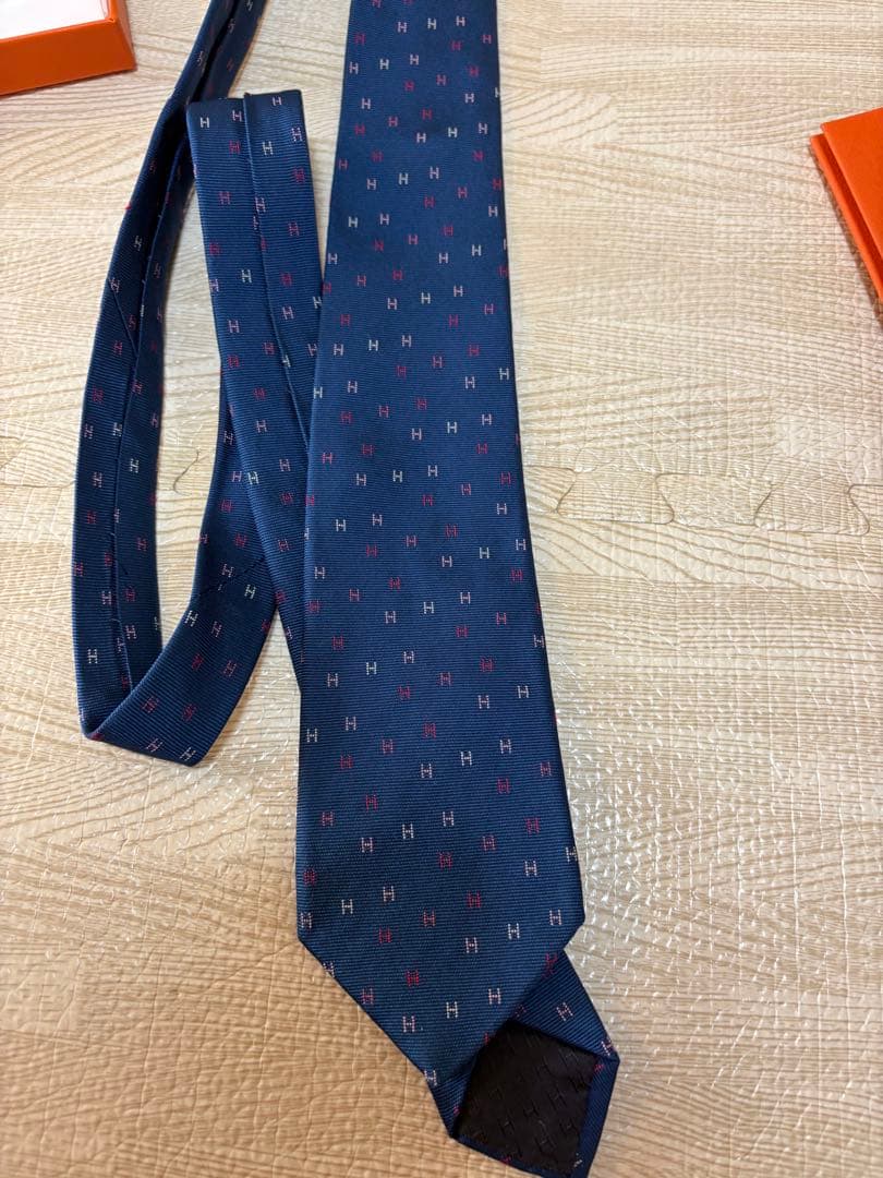 HERMES ネクタイ ブルー ショッパー付き