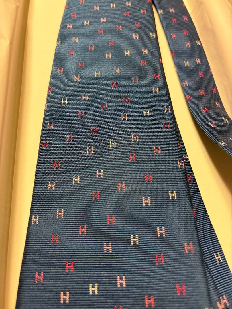 HERMES ネクタイ ブルー ショッパー付き